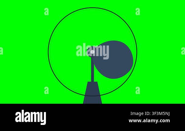A simple animation of a dark blue fan rotating on a bright green screen ...