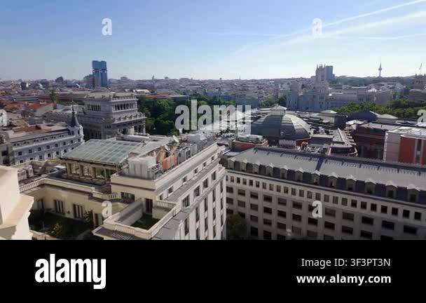High Angle View Of Cibeles Palace And Bank Of Spain District In Central