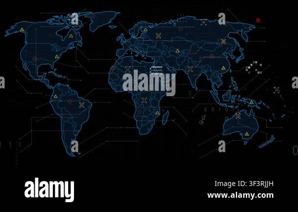 Neon Blue World Map Appearing Markers Multiplying And Linking Neon Blue World Map Appearing Markers Multiplying And Linking Visualizing Global Data Dashboard Outline Globe Hexagon Grid Network Code Binary 3f3rjjh 