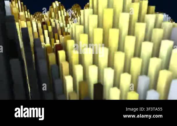 Abstract yellow landscape of futuristic rectangles moving waves ...
