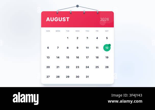 August 2026 Calendar Animation With Scheduling Icons For Business 