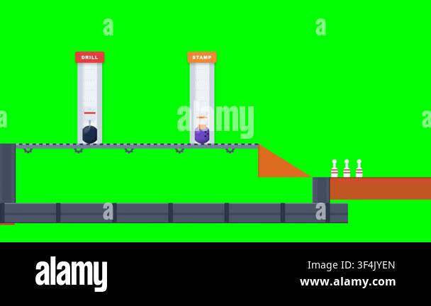 2D Cartoon Factory Animation of Bowling Ball Production on Green Screen ...