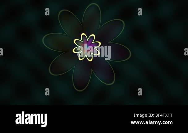 A colorful flower design with purple, blue, and yellow hues on a dark ...
