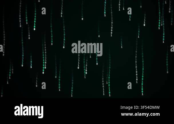 Binary code falling on dark digital background vertical descent ...