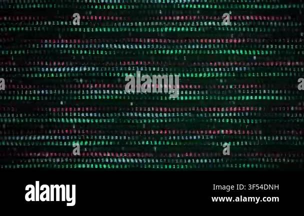 Binary code scrolling on dark digital background with horizontal motion ...