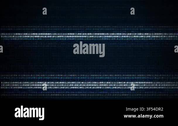 Binary code streaming across dark digital background with horizontal ...