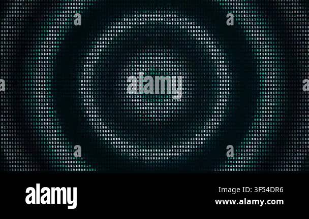 Binary code rings pulsing on dark digital background radial expansion ...