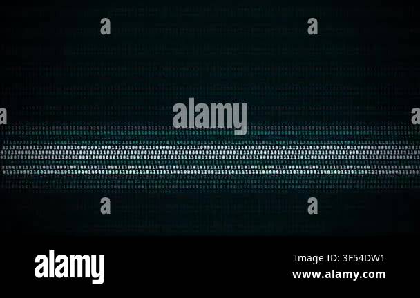 Binary code streaming across dark digital interface with motion blur ...