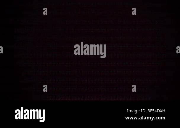 Binary code scrolling across dark digital screen with horizontal glitch ...