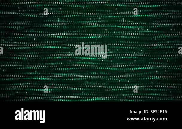 Binary code streaming on dark digital background with horizontal scroll ...