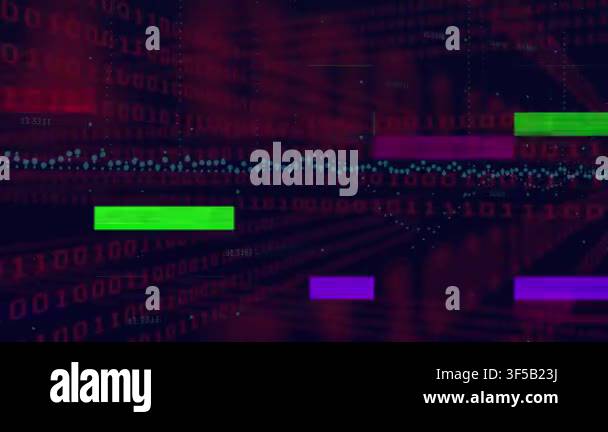 Animation of binary coding data processing over grid. Global ...