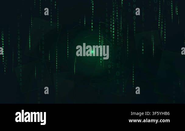 Abstract Digital Data Stream with Falling Binary Code and Glowing Green ...