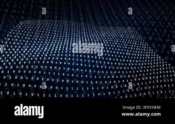 Abstract Digital Wave of Binary Code Flowing in Dark Blue Cyber Space ...