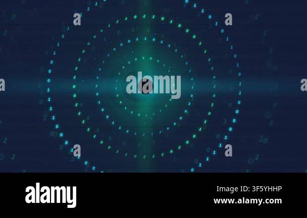 Abstract digital data tunnel with glowing binary code circles and ...