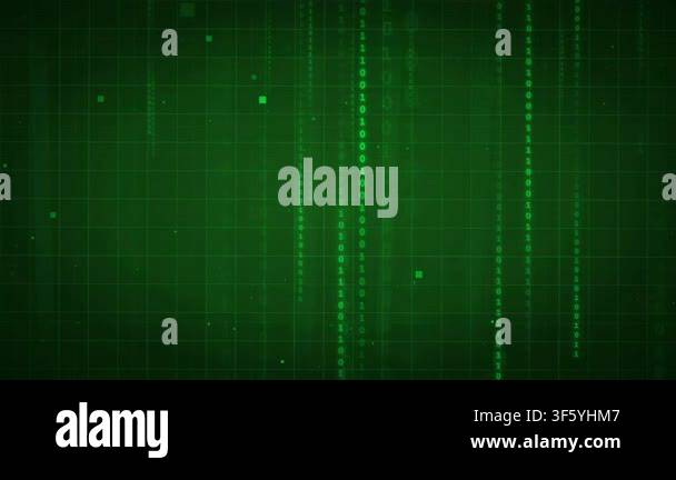 Abstract green digital data stream with falling binary code and ...