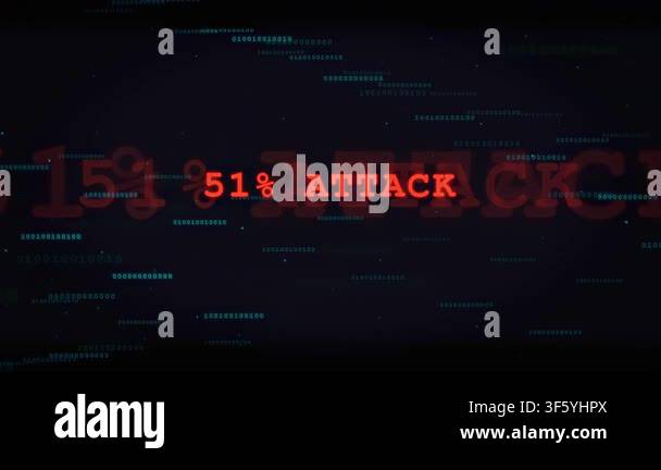 Digital background with binary code and red text reading 51% attack ...