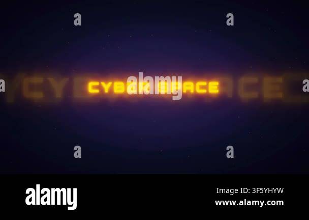 Digital abstract background with glowing neon text 'CYBER SPACE' and ...