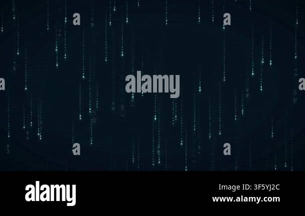Digital rain of green characters and numbers falling down on a dark ...