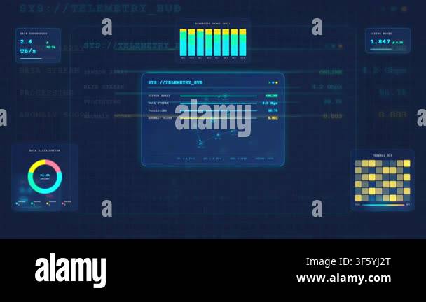 Futuristic digital interface displaying data streams, sensor arrays ...