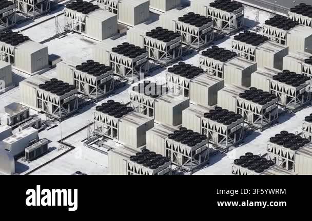 Vast array of industrial hvac units on the rooftop of a modern ...