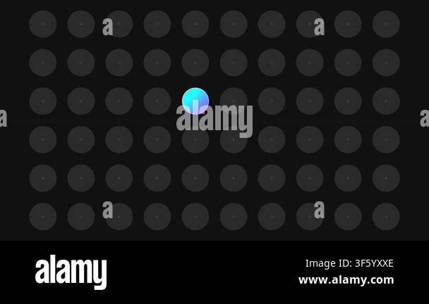A vibrant blue and magenta circle glows brightly among an array of dark ...