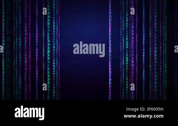 Abstract Digital Binary Code Rain Falling on Dark Blue Background for ...