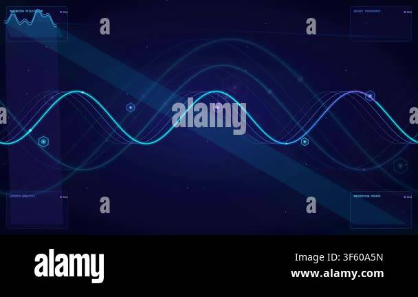 Abstract digital waveform animation with data graphs and hexagonal ...