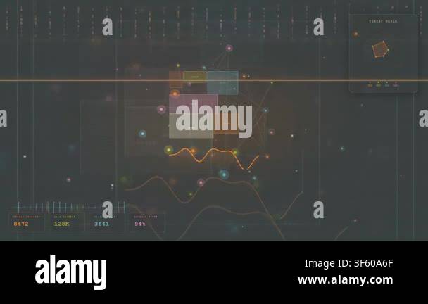 Abstract digital interface displaying data visualization with nodes and ...