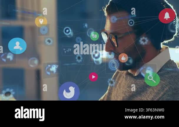 Vertical video: Alerts pinging, icons overlaying, man typing and ...