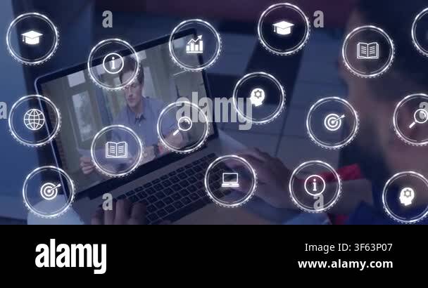 Viewer moving hand to touchpad, laptop speaker shifting while icons ...