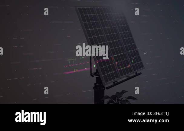 Solar panel staying fixed while magenta line sweeping left, green bars ...