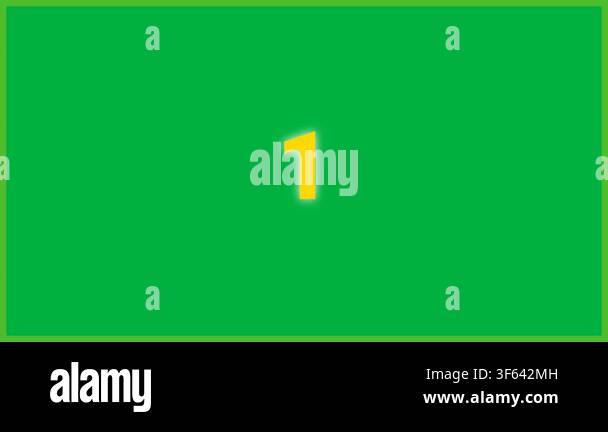 A digital countdown animation on a laptop screen featuring a green