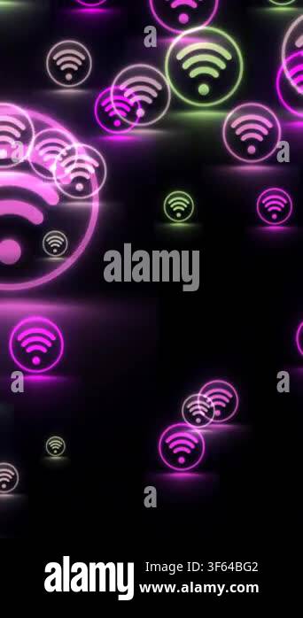 Neon WiFi Icons Floating on Dark Background vertical video Stock Video ...