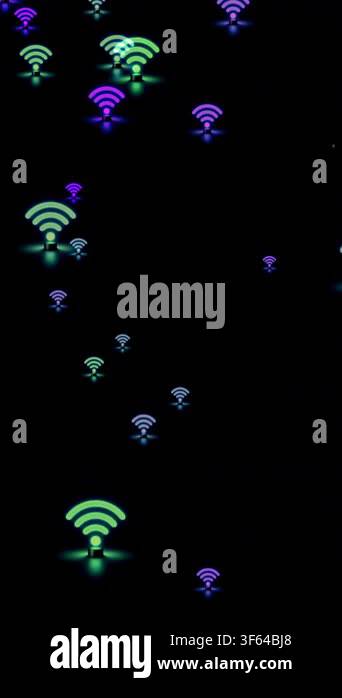 Neon WiFi Icons Floating on Dark Background vertical video Stock Video ...