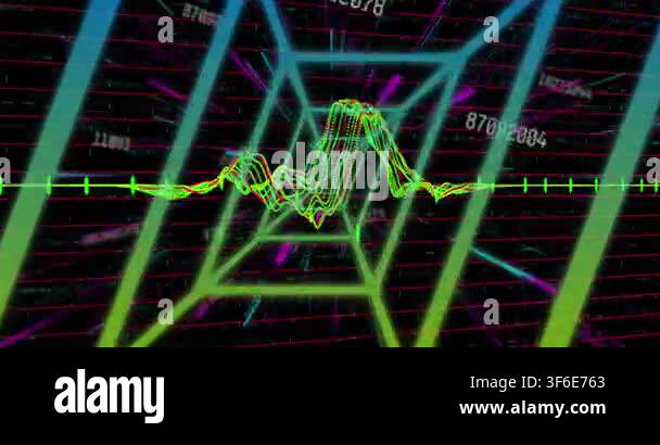 Animation of neon tunnel in seamless pattern against changing numbers ...