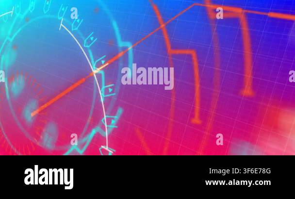 Animation of shapes over blue and pink background. data processing ...