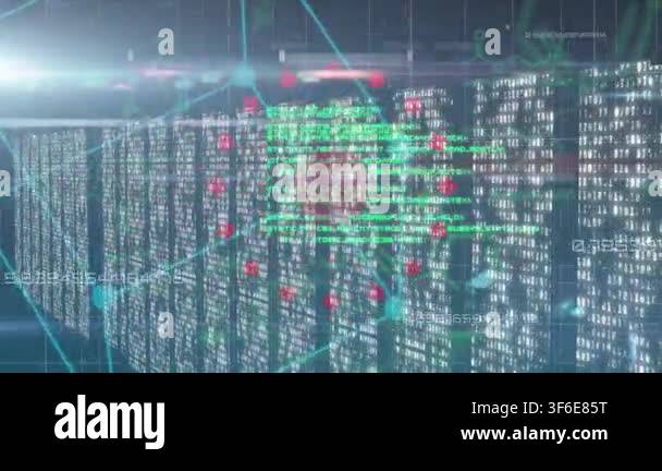 Animation of red pattern, cube and scientific data processing over ...