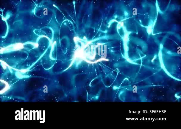 Bright wavy flying glowing neon blue beautiful lines stripes and ...