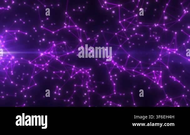 Abstract hi-tech purple glowing lines with dots and plexus triangles ...