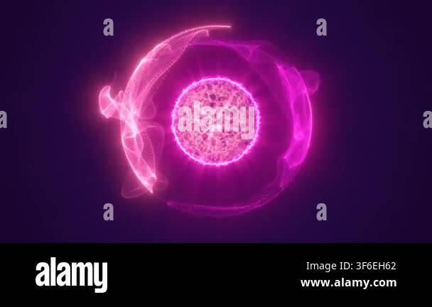 Abstract purple round energy sphere from particles and waves of ...