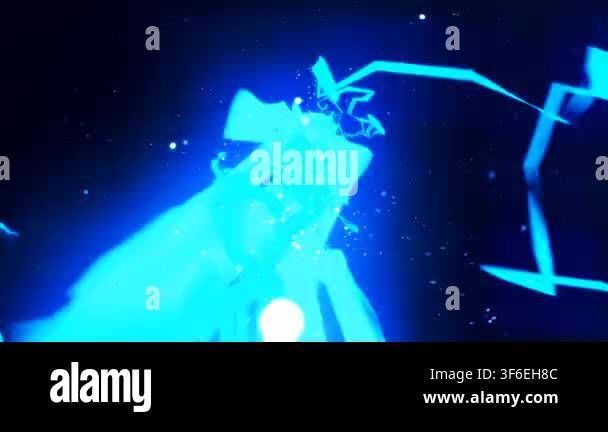 Intense blue electric lightning energy beam in dark space, symbolizing ...