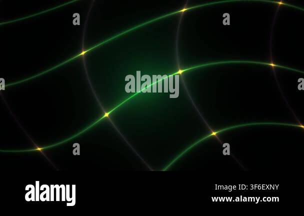 Glowing green neon light technology background with curves and lines ...