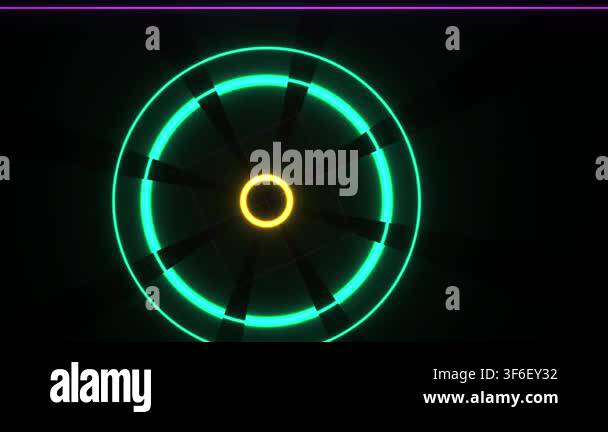 Neon circle light technology background with glowing green and yellow ...