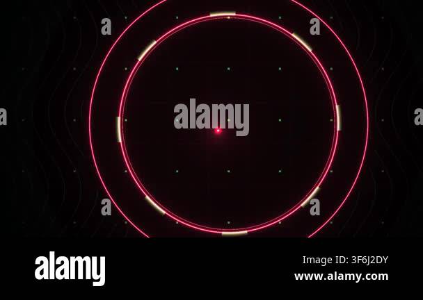 Glowing neon circle technology background with red light and black ...