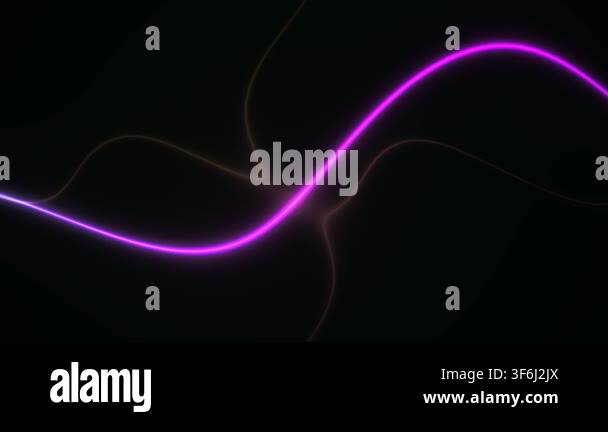 Neon light trails in purple and green colors on a black background with ...