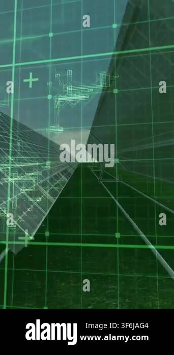 Vertical video: Low-angle camera moving across solar array, causing ...