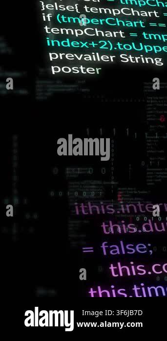 Vertical video: On play glowing code column scrolling, tilting and ...