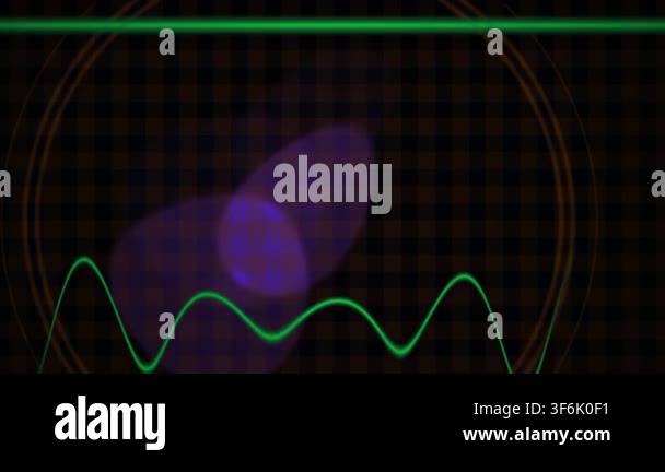 A futuristic digital display featuring a glowing purple orb pulsing ...