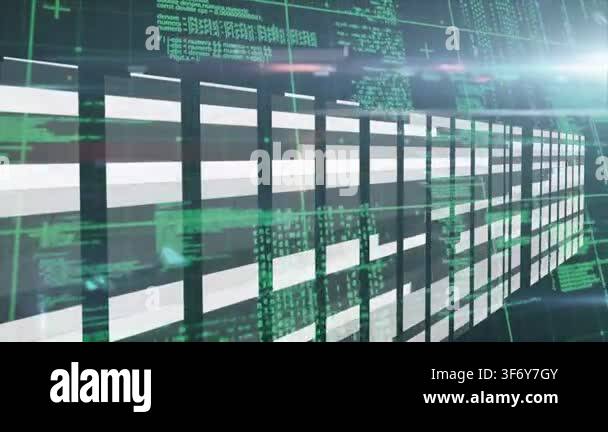 Timeline starting, curved panel array sweeping right while green code ...