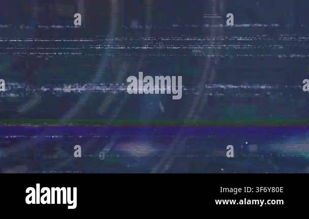 Animation of glitch effect over data processing against blue background ...